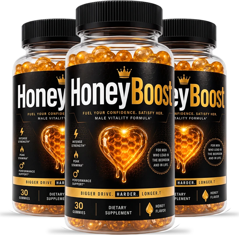 HoneyBoost honey-flavored male vitality gummies, 3 bottle kit